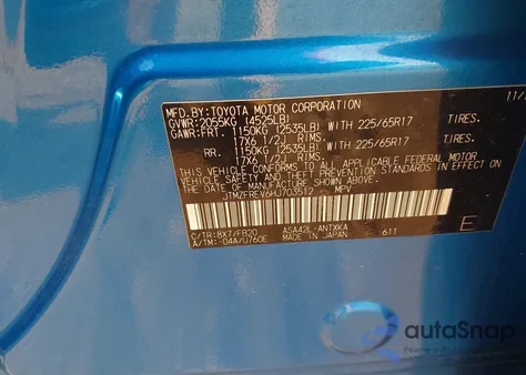 2017 Toyota Rav4 Le из США, поврежденный, VIN JTMZFREV6HJ703512